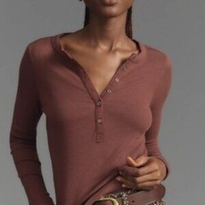 Pilcro Anthropologie The Andy Ribbed Henley Top Sz Medium